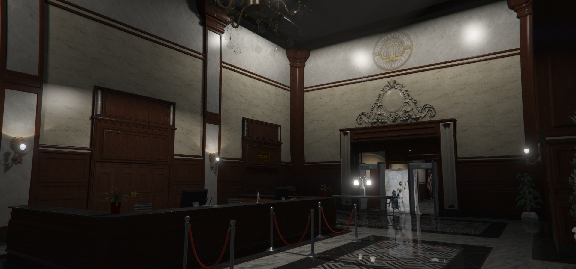 Department of Justice lobby inside the San Andreas courthouse